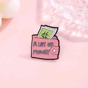 Cute pink a lot of money enamel brooch pin accessories backpack womens jewelry c